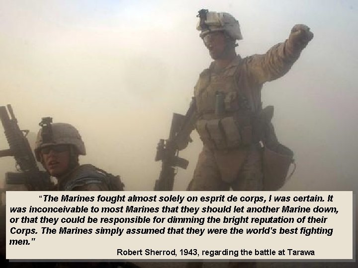  “The Marines fought almost solely on esprit de corps, I was certain. It