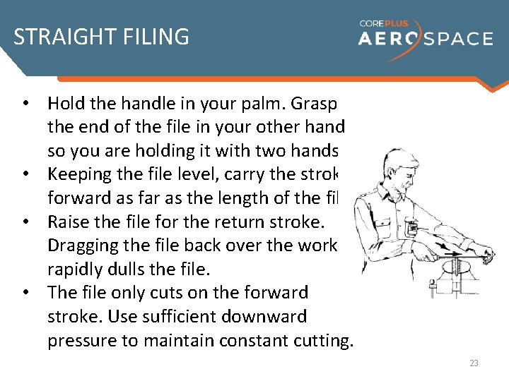 STRAIGHT FILING • Hold the handle in your palm. Grasp the end of the