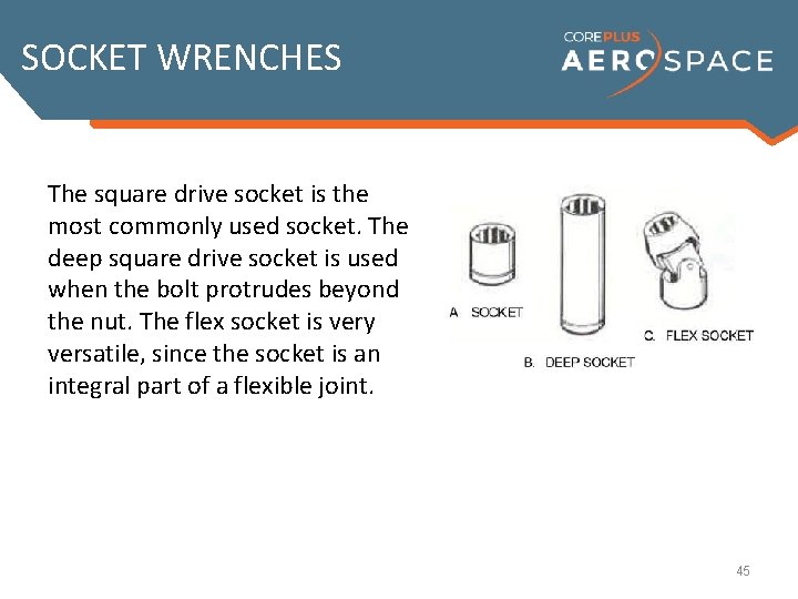 SOCKET WRENCHES The square drive socket is the Socket wrenches completely enclose the bolt