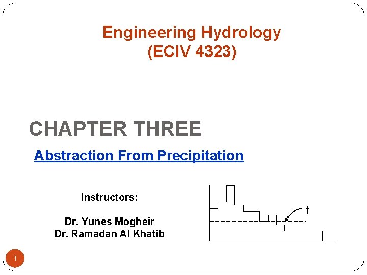 Engineering Hydrology (ECIV 4323) CHAPTER THREE Abstraction From Precipitation Instructors: Dr. Yunes Mogheir Dr.