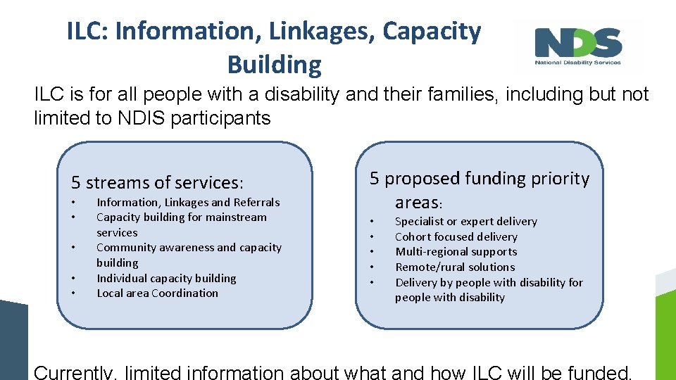 ILC: Information, Linkages, Capacity Building ILC is for all people with a disability and