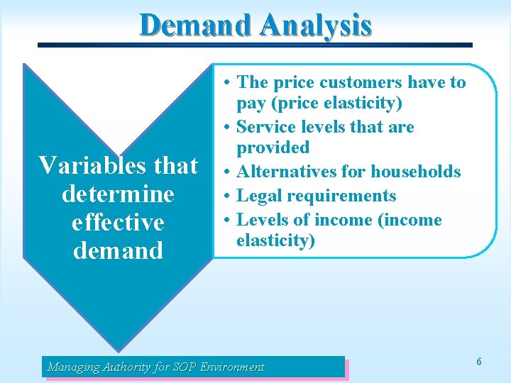 Demand Analysis Variables that determine effective demand • The price customers have to pay