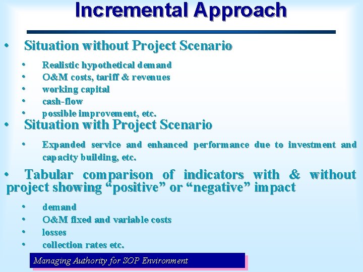 Incremental Approach • • Situation without Project Scenario • • • Realistic hypothetical demand