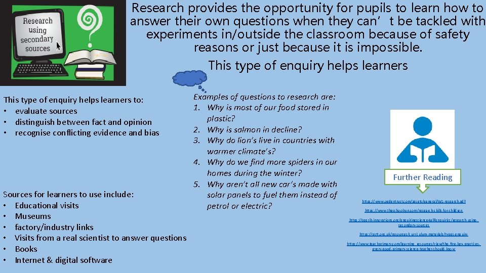 Research provides the opportunity for pupils to learn how to answer their own questions