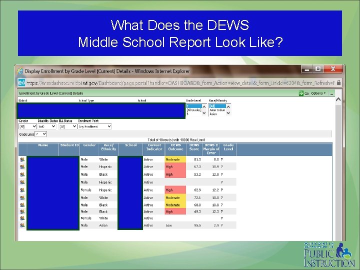 What Does the DEWS Middle School Report Look Like? 