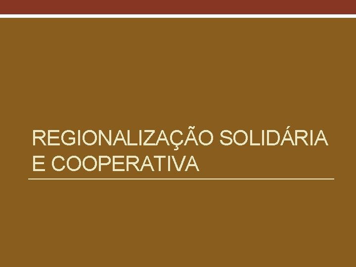 REGIONALIZAÇÃO SOLIDÁRIA E COOPERATIVA 