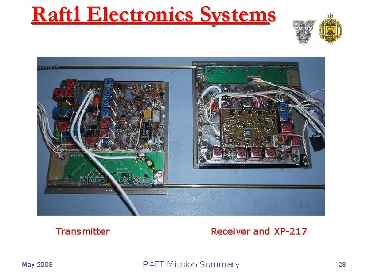 Raft 1 Electronics Systems Transmitter May 2008 Receiver and XP-217 RAFT Mission Summary 28