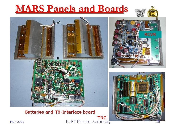 MARS Panels and Boards RCVR Batteries and TX-Interface board May 2008 TNC RAFT Mission