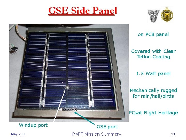 GSE Side Panel COTS Silicon Cells on PCB panel Covered with Clear Teflon Coating