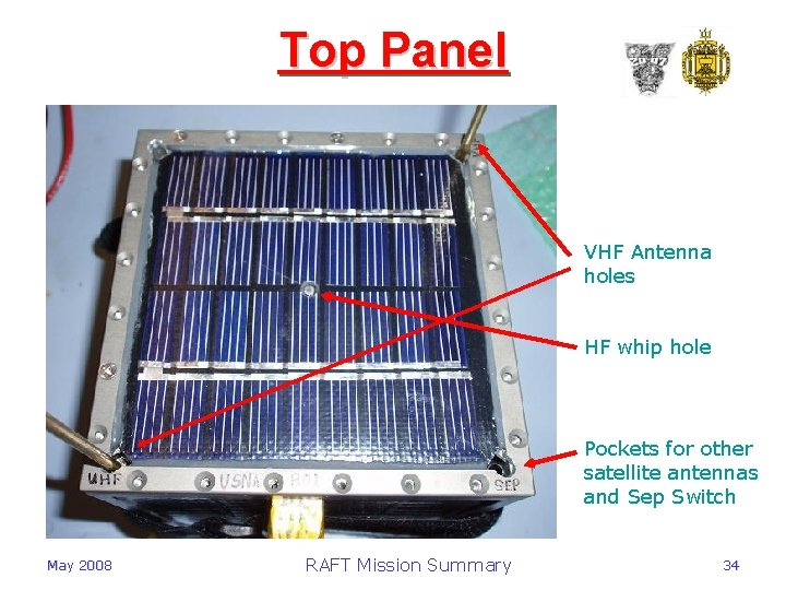 Top Panel VHF Antenna holes HF whip hole Pockets for other satellite antennas and