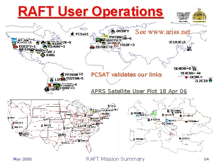 User Baseline RAFTSpace User Operations SCIENCE USNA-0203 See www. ariss. net PCSAT validates our