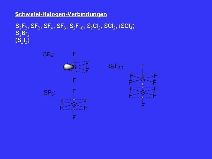 Schwefel-Halogen-Verbindungen S 2 F 2, SF 4, SF 6, S 2 F 10, S