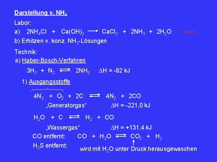 Darstellung v. NH 3 Labor: a) 2 NH 4 Cl + Ca(OH)2 Ca. Cl