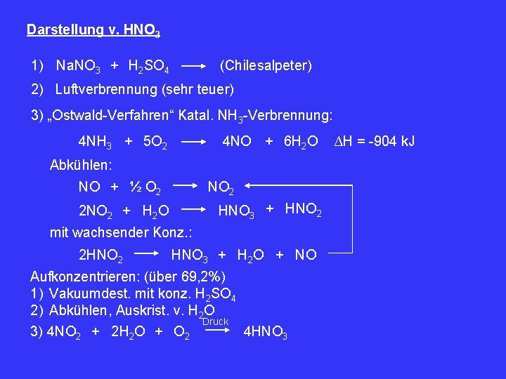 Darstellung v. HNO 3 1) Na. NO 3 + H 2 SO 4 (Chilesalpeter)