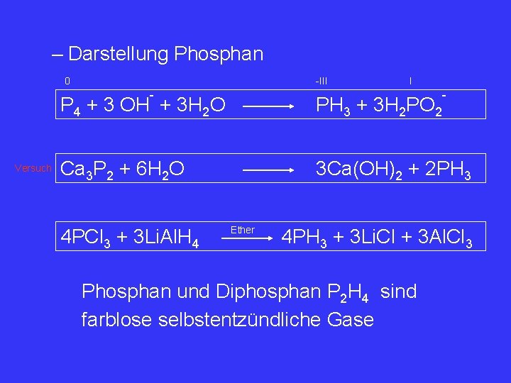 – Darstellung Phosphan 0 -III - Versuch I - P 4 + 3 OH