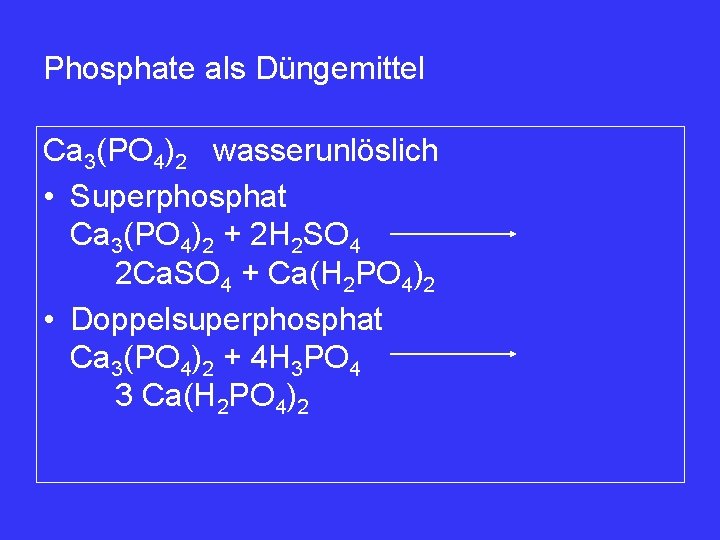 Phosphate als Düngemittel Ca 3(PO 4)2 wasserunlöslich • Superphosphat Ca 3(PO 4)2 + 2