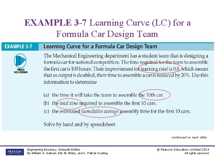 EXAMPLE 3 -7 Learning Curve (LC) for a Formula Car Design Team continued on