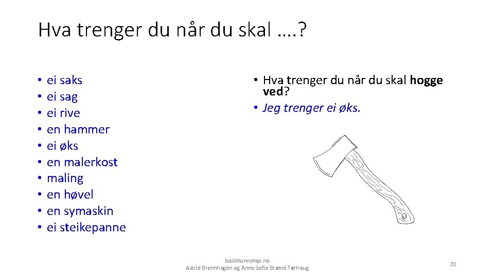 Hva trenger du når du skal …. ? • • • ei saks ei