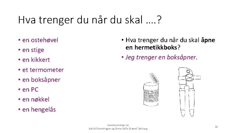 Hva trenger du når du skal …. ? • en ostehøvel • en stige