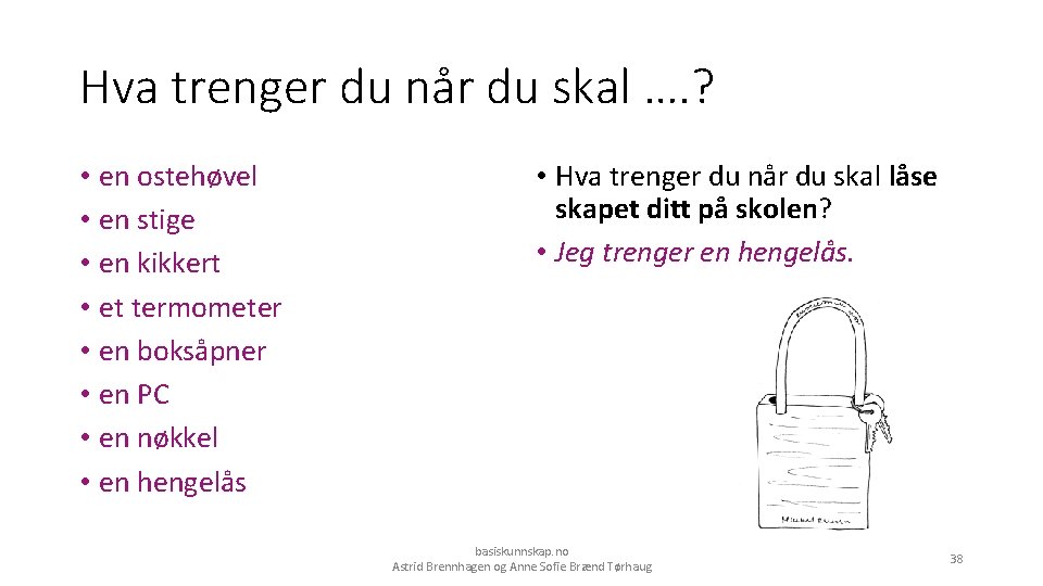 Hva trenger du når du skal …. ? • en ostehøvel • en stige