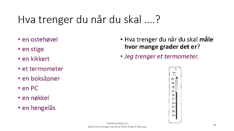 Hva trenger du når du skal …. ? • en ostehøvel • en stige