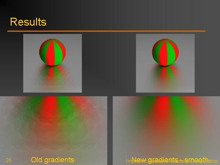 Results 28 Old gradients New Radiance gradients - smooth Improved Gradient Computation Results 28 Old gradients New Radiance gradients - smooth Improved Gradient Computation