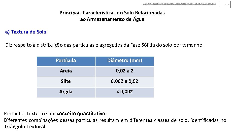 CCA 039 - Irrigação e Drenagem. Tales Miler Soares - UFRB/CCAAB/NEAS p. 15 Principais