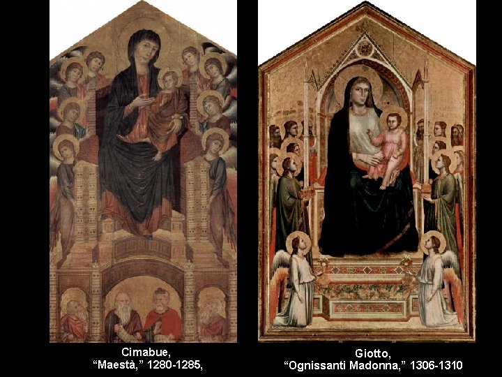 Cimabue, “Maestà, ” 1280 -1285, Giotto, “Ognissanti Madonna, ” 1306 -1310 