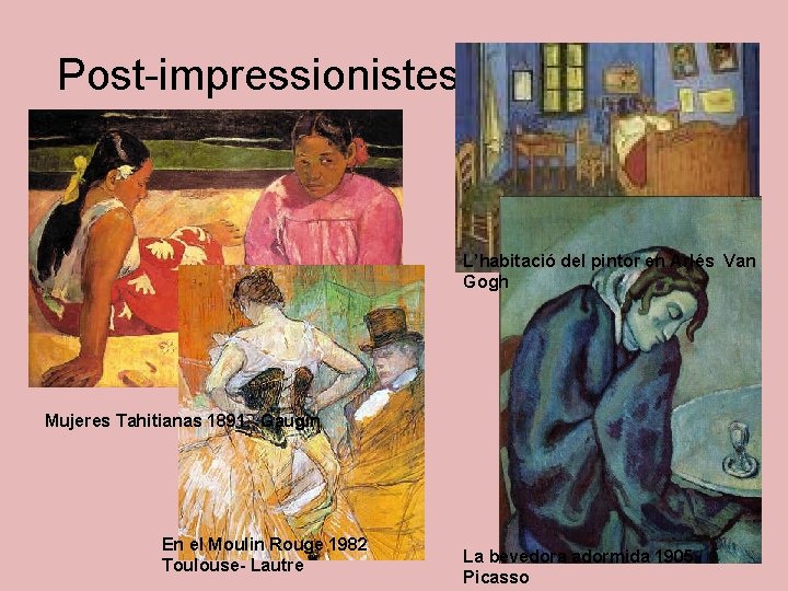 Post-impressionistes L’habitació del pintor en Arlés Van Gogh Mujeres Tahitianas 1891. Gaugin En el Post-impressionistes L’habitació del pintor en Arlés Van Gogh Mujeres Tahitianas 1891. Gaugin En el