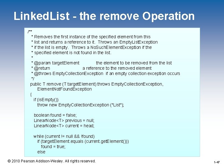 Linked. List - the remove Operation /** * Removes the first instance of the