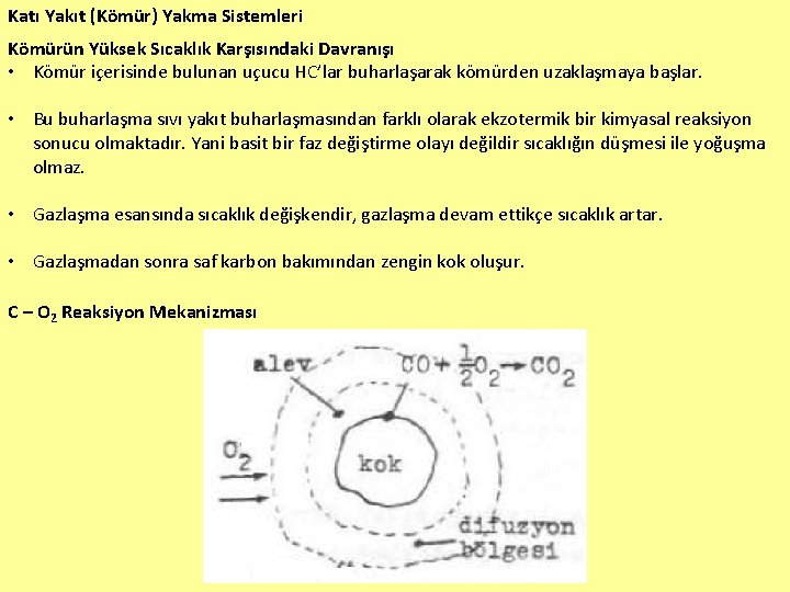 Katı Yakıt (Kömür) Yakma Sistemleri Kömürün Yüksek Sıcaklık Karşısındaki Davranışı • Kömür içerisinde bulunan