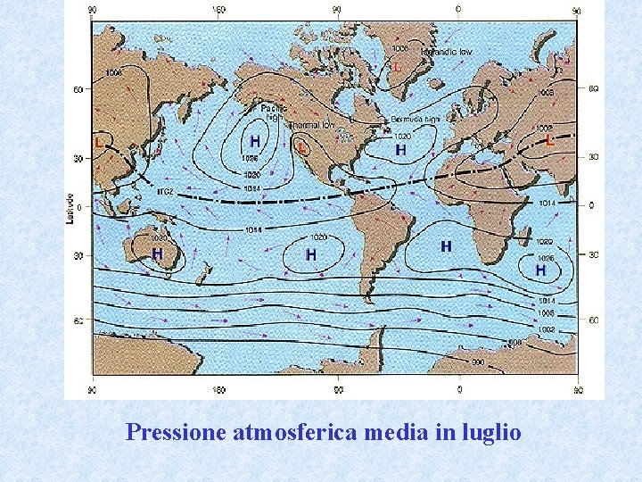 Pressione atmosferica media in luglio 