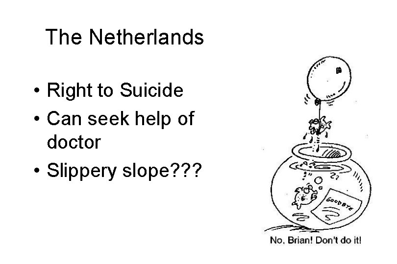 The Netherlands • Right to Suicide • Can seek help of doctor • Slippery