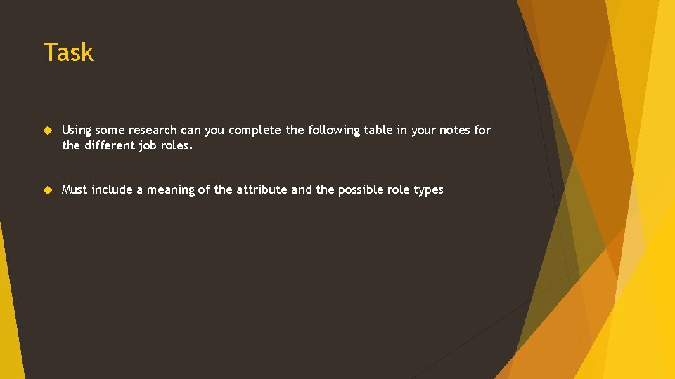 Task Using some research can you complete the following table in your notes for Task Using some research can you complete the following table in your notes for