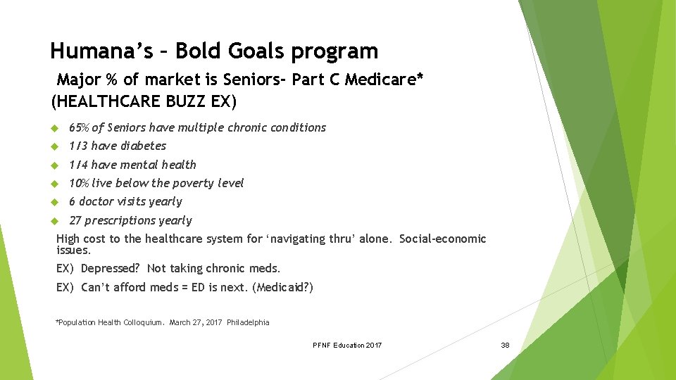 Humana’s – Bold Goals program Major % of market is Seniors- Part C Medicare*