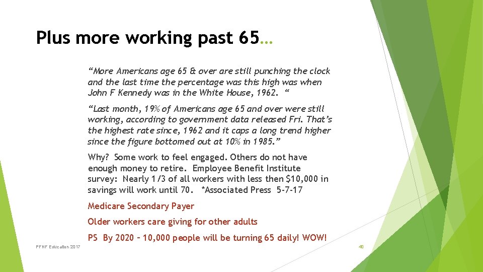 Plus more working past 65… “More Americans age 65 & over are still punching