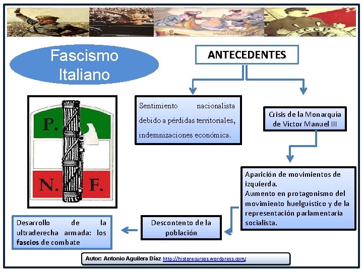 Fascismo Italiano ANTECEDENTES Sentimiento nacionalista debido a pérdidas territoriales, indemnizaciones económica. Desarrollo de la Fascismo Italiano ANTECEDENTES Sentimiento nacionalista debido a pérdidas territoriales, indemnizaciones económica. Desarrollo de la