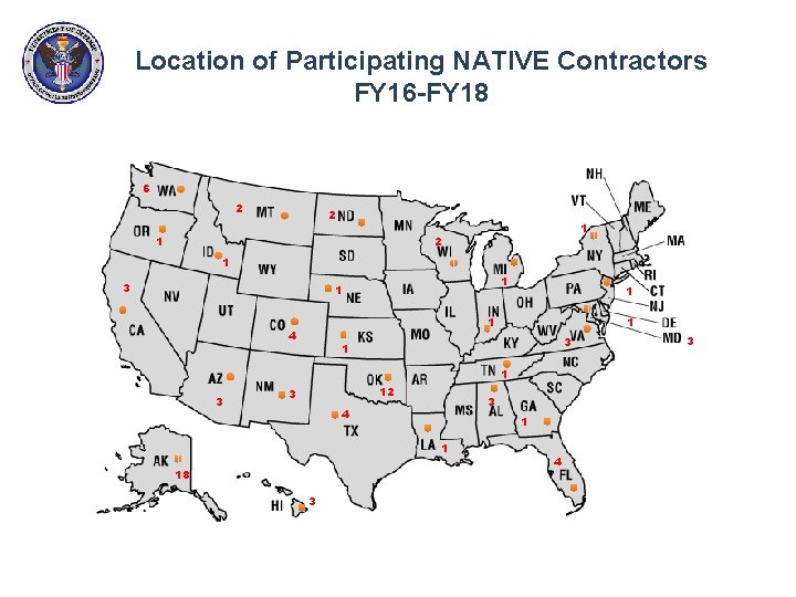 Location of Participating NATIVE Contractors FY 16 -FY 18 6 2 2 1 1