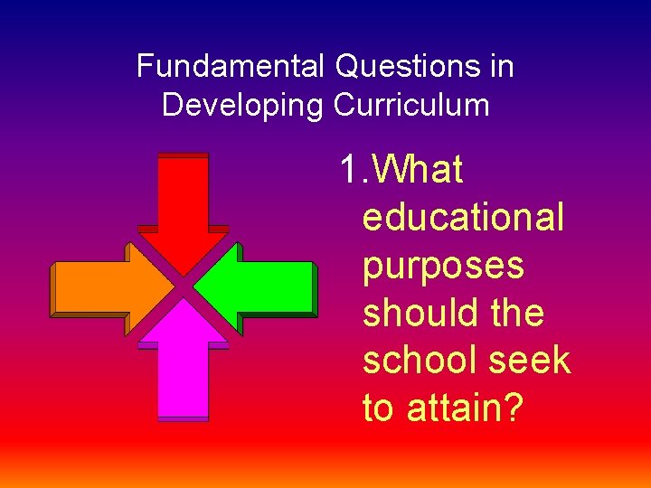 Fundamental Questions in Developing Curriculum 1. What educational purposes should the school seek to