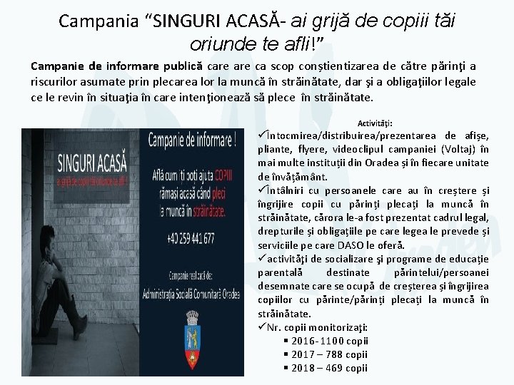 Campania “SINGURI ACASĂ- ai grijă de copiii tăi oriunde te afli!” Campanie de informare