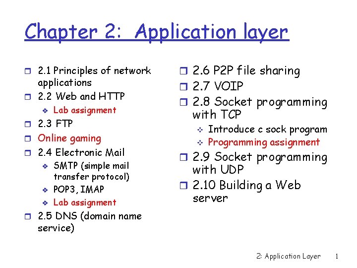 Chapter 2: Application layer r 2. 1 Principles of network applications r 2. 2