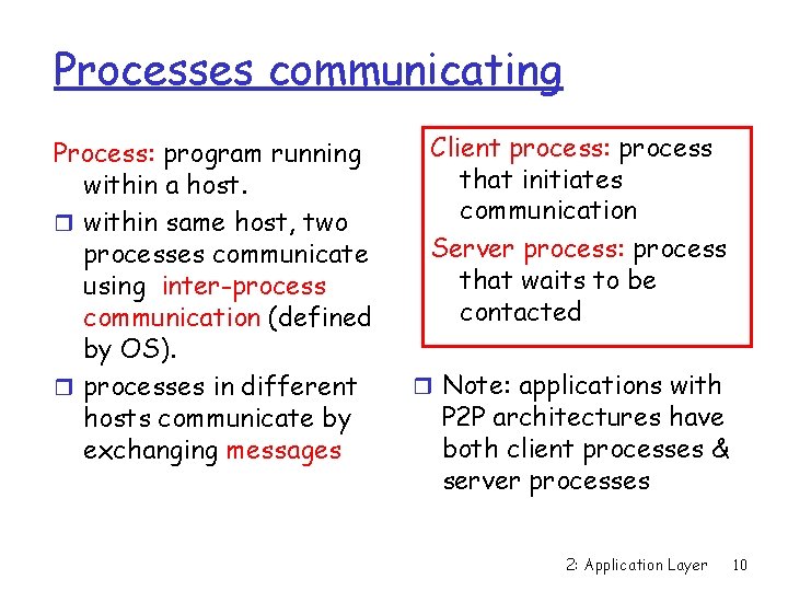 Processes communicating Process: program running within a host. r within same host, two processes