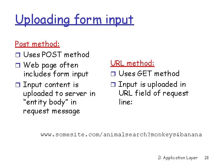 Uploading form input Post method: r Uses POST method r Web page often includes
