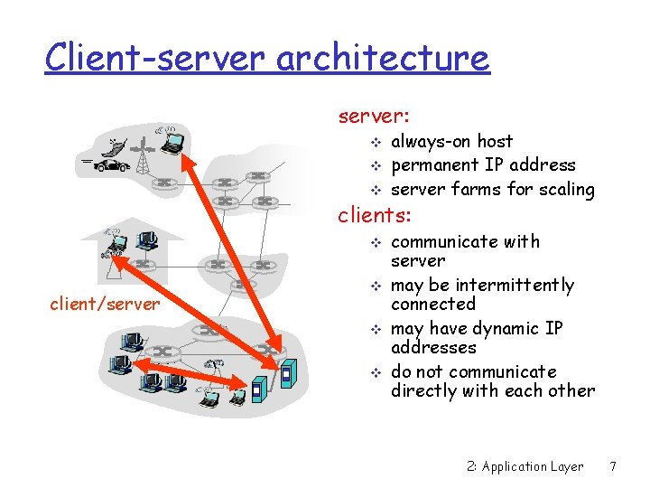 Client-server architecture server: v v v always-on host permanent IP address server farms for