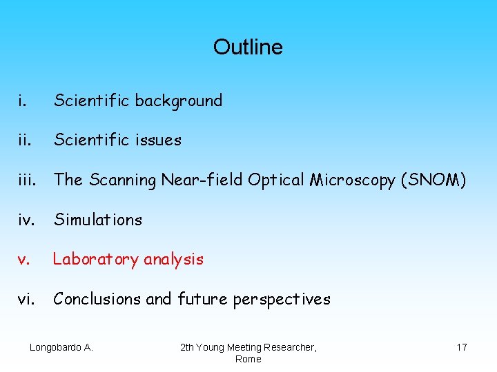 Outline i. Scientific background ii. Scientific issues iii. The Scanning Near-field Optical Microscopy (SNOM)