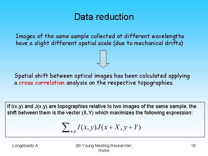 Data reduction Images of the sample collected at different wavelengths have a slight different