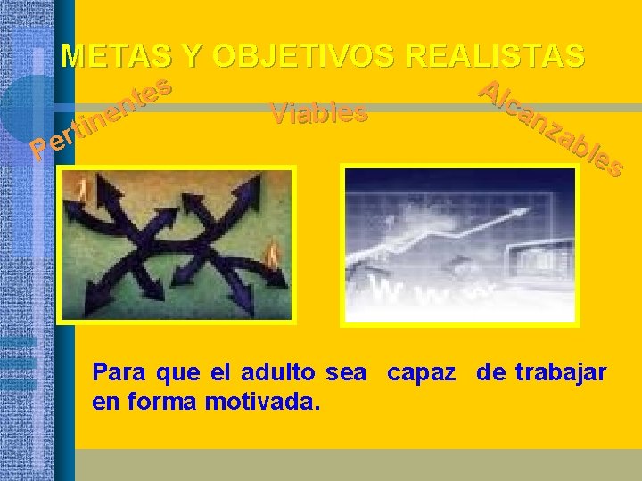 METAS Y OBJETIVOS REALISTAS s e t n e in t r Pe Viables