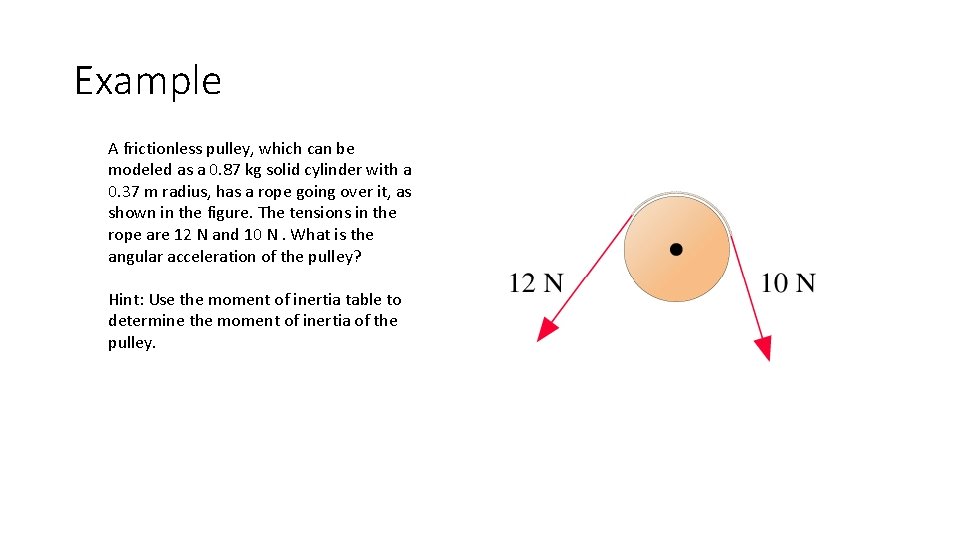 Example A frictionless pulley, which can be modeled as a 0. 87 kg solid