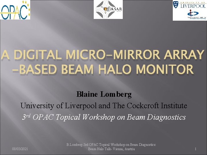 A DIGITAL MICRO-MIRROR ARRAY -BASED BEAM HALO MONITOR Blaine Lomberg University of Liverpool and