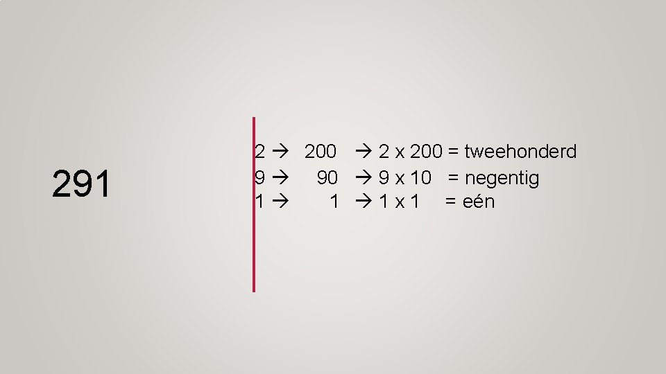 291 2 200 2 x 200 = tweehonderd 9 90 9 x 10 =